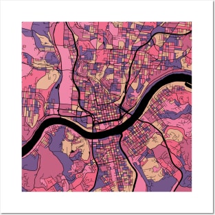 Cincinnati Map Pattern in Purple & Pink Posters and Art